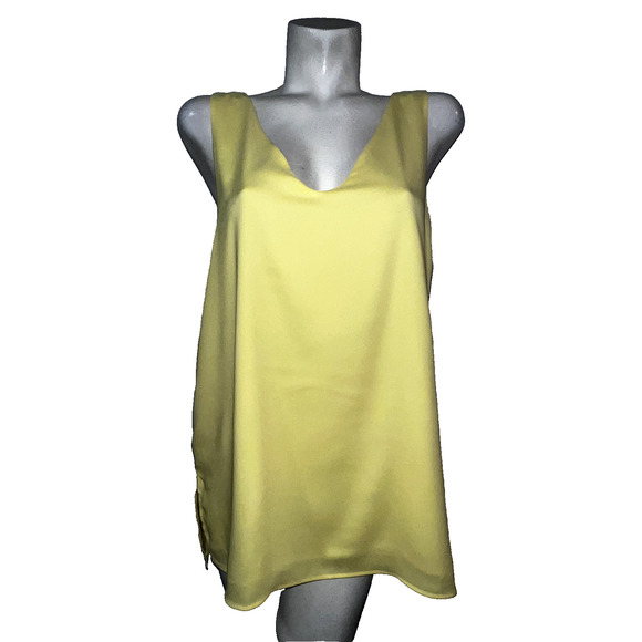 ANN TAYLOR Top Size L Yellow V-neck Shell Sleeveless Lined Layered Tank Tunic - Picture 1 of 6